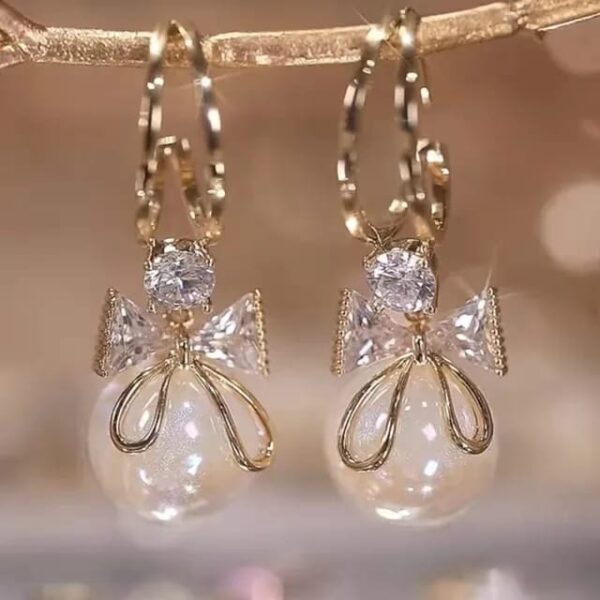 Hanging Bow Pearl Earring|Fashion Jewelry