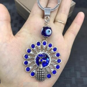 trendy evil-eye peacock keychain